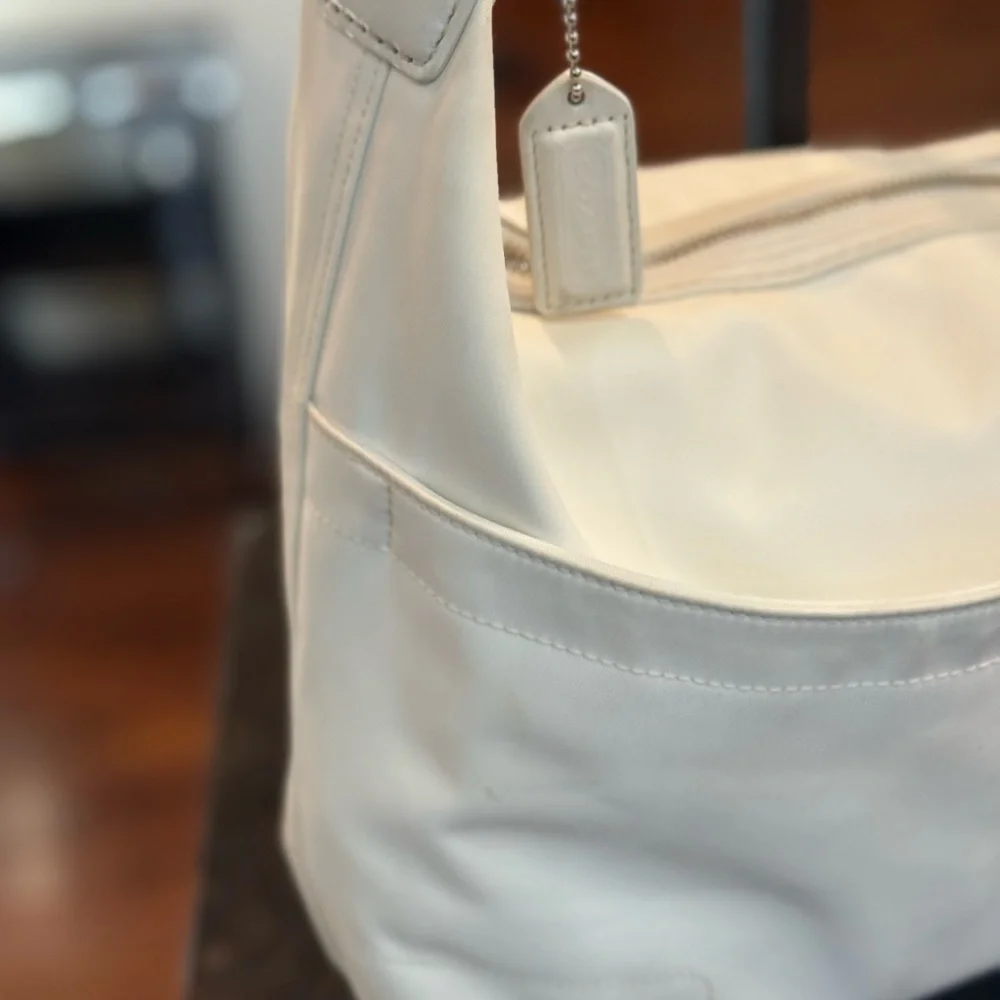 Coach White Nylon Leatherwear Hobo Bag with Tassel
